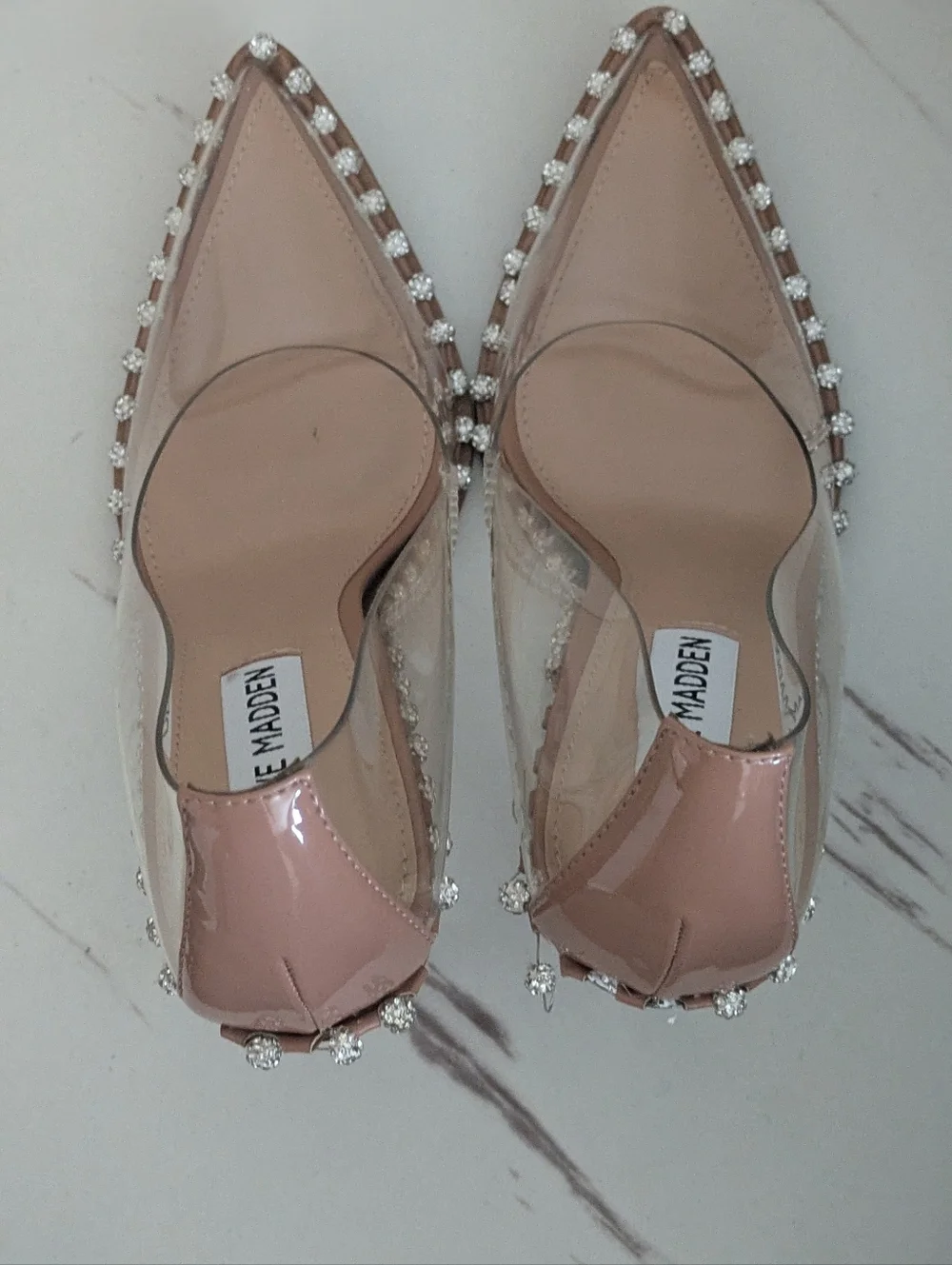 Steve Madden Nude Clear Pointed Toe Pumps with Crystal Trim - Picture 6 of 14